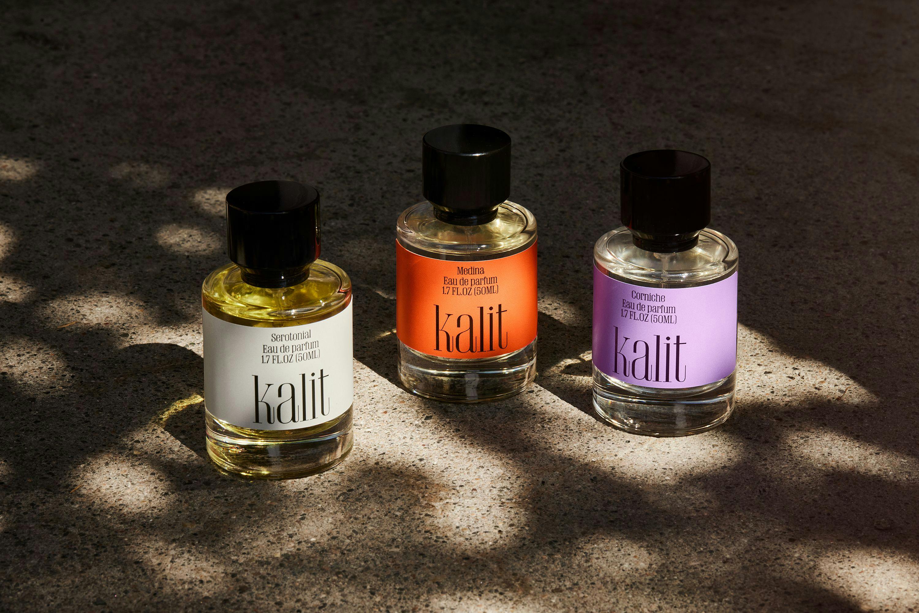 Three fragrances by Kalit, bottles