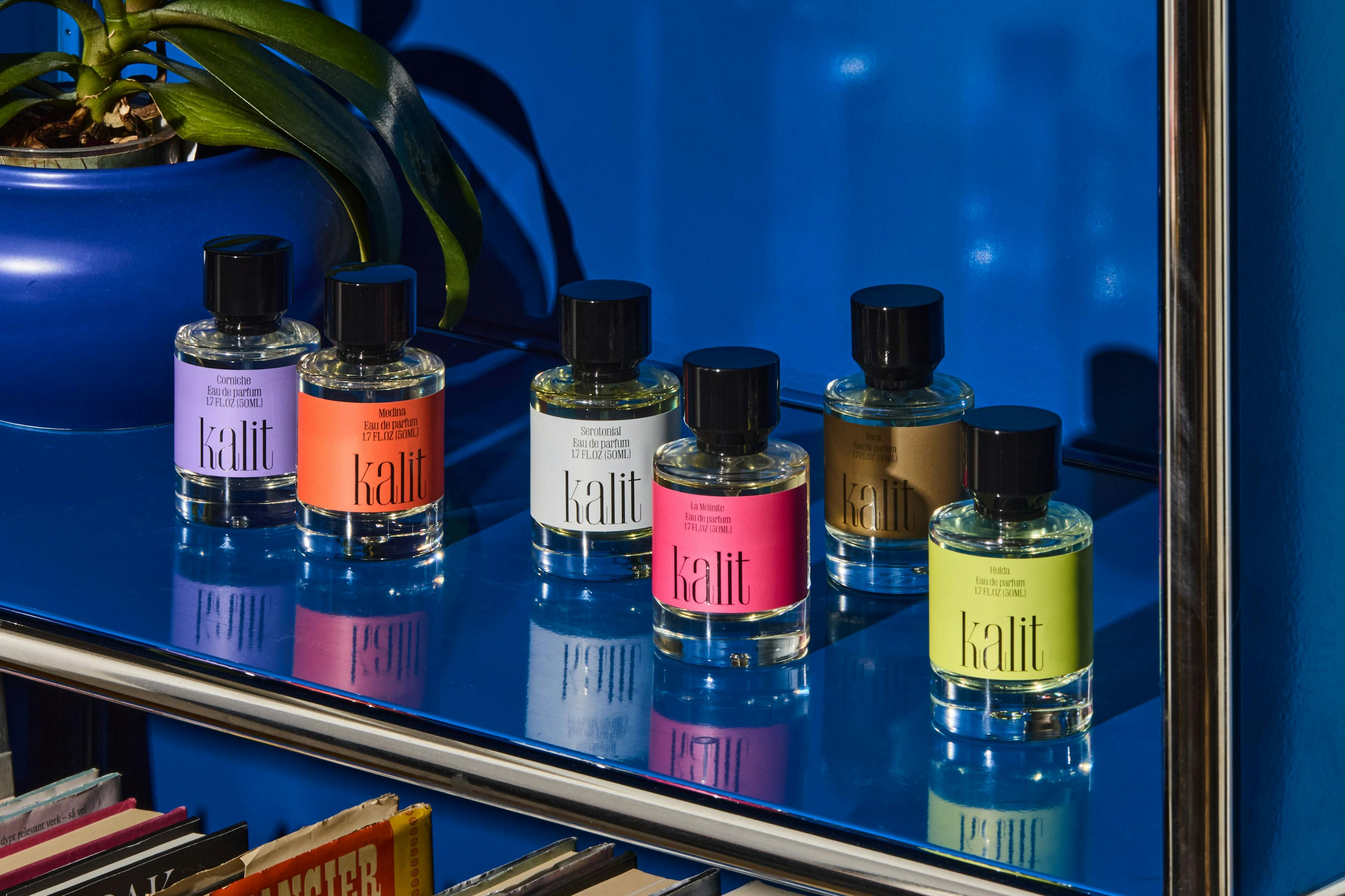 Six fragrances by Kalit, bottles